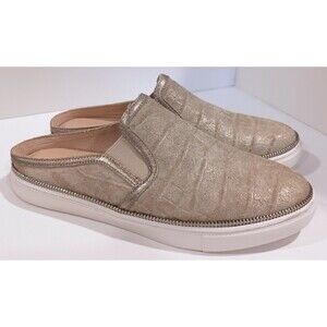 BOTKIER "Hayden" Sneaker Slip On Leather Mules, Ivory Croc Embossed 8 M silver